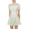 Runway Women self portrait Elegant Short Sleeve Hollow Out Dress Summer Mint Green Lace Female High Waist Sexy Party 210506