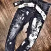 European DSQ varumärke män Italien jeans byxor män biker denim raka byxor hål vitblå randbyxor för 136 210716