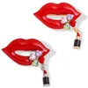 Pins, broches 1 stks rode kleur rhinestone lippen voor vrouwen sexy mond broche pin glanzende mode-sieraden cadeau