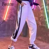 Pantalon de mode d'été noir blanc pantalon hip hop femmes joggers sweat streetwear côté rayure pantalon long femme 210520