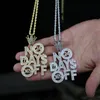 Chains Iced Out Bling CZ Letters Pendant Necklace NO DAYS OFF Paved Cubic Zircon Crown Shape Men039s Fashion Hip Hop Jewelry3772784