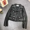 High Quality Lambskin Metal Decorative Letters Sheepskin Motorcycle Genuine Leather Clothes Women Real Leather White Jacket 210908
