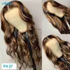 Highlight Wig Human Hair Body Wave Lace Front Wigs Honey Blonde Brown Colored T1B 27 Ombre Zamknięcie dla kobiet Remy