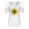 女性のTシャツ夏のヒマワリのプリントTシャツ女性カジュアルオフショルダー半袖コールドティートップチュニック2022 Mujer Camisetas A40