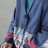 Johnature rétro Patchwork coton lin à manches longues Cardigan à lacets manteau automne Simple loisirs all-match femmes veste 210521
