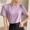 Puff Short Sleeve Women Summer T-shirt Simple Solid White Purple Cotton Tops Tshirt for Tee Shirts Korean Clothes 10090 210510