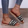 Sandálias Moda Feminina Pano de Verão Feminino Slip-on Pearl Beach Open Toe Chinelos Respiráveis ​​Roma Sapatos Sandalias de Mujer Verano 2022