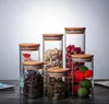Glasgefäße mit natürlichen Bambusdeckeln für die Küche zu Hause, Tee, Mehl, Kekse, Süßigkeiten, Gewürze, kleine Lebensmittelaufbewahrung, luftdichtes Kanister-Set3329374