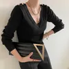 Spring Autumn Fashion Sweater for Women Slim Sexy V Neck Long Sleeve Black Korean Tops Woman Knitted Sweaters 210525