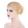 Moda Mulheres Lace Flor Flor Beanie Chapéu Chemo Cap Muçulmano Lenço Hijab Islamic Turbante Beanie Beanie Chapéus Rhinestone Bandanas