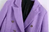 Giacca da donna in twill viola di tweed blazer da donna formale cappotto vintage con bottoni slim 210421