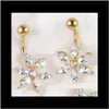 & Bell Drop Delivery 2021 Gem 18K Gold Flower Crystal Button 316L Stainless Steel Navel Piercing Dangle Belly Rings Body Jewelry Yftpl