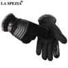 LA SPEZIA Brown Mens Leather Gloves Real Pigskin Russia Winter Warm Thick Driving Skiing Men's Guantes Luvas 211026