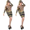 Herbst Besondere Vintage Mode Leopard Volle Hülse Off Schulter Kleid Moderne Urlaub Casual Sexy Nacht Party Mini Kleider