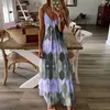 カジュアルドレスグラフィックプリントドレス女性服セクシーなスパゲッティストラップベスト夏のマキシプラスサイズVネックノースリーブロング
