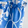 Zevity Women Vintage V Neck Floral Print Casual Line Sukienka Kobieta Pleat Ruffles Vestido Chic Marka Dresses DS4507 210603