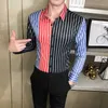 Spadek Mężczyźni Paski Koszule Streetwear Z Długim Rękawem Slim Fit Casual Casual Party Social Party Business Harajuku Bluzka Camisa Masculina 210527