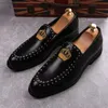 Herren-Oxfords aus echtem Leder, bestickte Krone, Business-Schuh für Herren, schwarz-weiße Hochzeits-Party-Schuhe