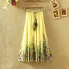 Summer Beach Bohemian Women Chiffon Flower Print Drawstring Maxi Long Skirt Wholesale Dropshipping xxl 4xl 6xl