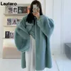 Lautaro Winter Long特大の暖かい柔らかいふわふわの毛皮のコート女性のドロップショルダー長袖カジュアル緩い韓国のファッション211019