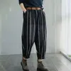 Spring Arts Style Women Loose Casual Striped Cotton Denim Ankle-length Pants Elastic Waist Harem Jeans W290 210512