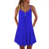 Casual jurken mini jurk vrouwen zomer causale vaste kleur natuurlijke normale mouwloze v-neck riem riem met dubbele borsten gewone verschuiving los kort