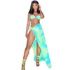 Swimwear Bikini Cover Up Women Fashion Sexy Sleeveless Bra And Split Long Skirt Swimsuit Tie Dye Print Beachwear Wraps Women's