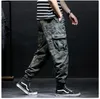 Calças masculinas 2021 primavera Outono Big Pocket Cargo Harem Calças Casuais Masculino Hip Hop Homens Jogger Fashion Streetwear D91
