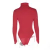 Rapwriter casual sólido algodão turtleneck skinny vermelho bodysuit outono manga longa bodycon sheer bodysuit 210728