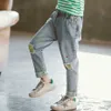 Jeans menina buraco criança bordado crianças para meninos retalhos roupas primavera outono 210527