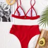 Vigorashely Red Rufle Swimsuit Kobiety Sexy High Waist Bikini Zestaw Swimwear Kobiet Brazylijski Push Up Suit Suit 210712