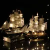 Innendekorationen, Vintage-Holz-Segelboot-Modell, nordischer Stil, Auto-Dekoration, Segelboot-Ornament mit LED-Licht, Wohnzimmer-Dekoration, Christus