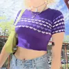 Heart Printed Y2K Knitted Crop Tops Tees Women Vintage Skinny Aesthetic 90s T Shirts Streetwear Casual Shirt 210514