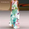 Wayoflove mode grön klänning strand avslappnad plus storlek långa klänningar sommar kvinna ärmlös maxi dres 210602