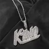 New Arrivals High Quality Gold Plated Bling Ice Out CZ Custom Name Cursive Letters Pendant Necklace With 24inch Rope Chain