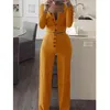 Women Rib Knitted Two Piece Set Sexy Button Cardigan Slim Solid Long Sleeve Crop Tops+High Waist Pants Sweatpants Fitness Outfit 210522