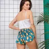 Verão Abacate Impresso Adorável Sleepwear V Neck Sexy Pijama Set Mulheres Solta Pijama Cetim Top e Shorts Home Terno Q0706