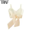 TRAF KVINNOR SEXY FASHION WITH Organza Bow Tied Cropped Sticka Tank Toppar Vintage Backless Wide Straps Kvinna Camis Mujer 210415