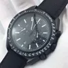 Herrklocka 44mm Super Domineering Moon Dark Side Helautomatiska Mekaniska Klockor Quartz Watches Kohudsbälte Vattentät Luminous262O