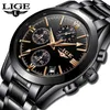 Lige Mens Uhren Top -Marken Luxus Fashion Business Quartz Watch Männer Sport Vollstahl wasserdichte schwarze Uhr Relogio Maskulino Q0524
