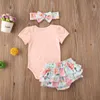 0-24m Sommarfödd spädbarn Baby Girl Clothes Set Mama är min dvs Romper Ruffles Shorts Outfits 210515