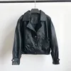 Women Faux Leather Jacket Pu Motorcycle Short Biker Coat Autumn Single Breasted Big Pocket Soft Outwear 210423