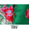 トラフ女性ファッション花柄のプリーツの非対称ミディドレスビンテージバックレスジッパーフリル女性ドレスMujer 210415