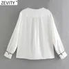 Vrouwen zoete zwarte rand witte chiffon Smock blouse vrouwelijke plooien lange mouw kimono shirt chique blusas tops LS7654 210420