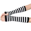 Sports Gloves Autumn And Winter Women Anime Black White Striped Elbow Warmer Knitted Long Fingerless Arm Mittens Christmas Gift