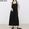 Korejpaaの女性のドレス夏の韓国のシックなシステム薄い漏れのある鎖骨ゆるく積み上げのノースリーブプリーツベストvestidos 210526