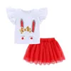 Mudkingdom Sparkly Girls Outfits Bunny Shirt and Tutu Skirt Set for Little Girl Cute Rabbit Clothes Children Summer Suit 210615