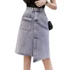 Skirts Denim Skirt Women's 2021 Summer High Waist A- Line Irregular Woman Mujer Faldas Saias Mulher