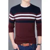 Höst Vinter Mäns Tröja Mäns O-Neck Solid Färg Casual Sweater Mäns Slim Fit Märke Stickade Pullovers B0275 210518