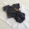 Baby Boys Girls Suits Summer Ins Fashion Kids Sets Linen Casual Tops+shorts Cute Toddler Clothing 210521